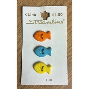 Streamline Fish Buttons Orange Blue Yellow 5/8" Set of 3 K2149 Spain Vintage NEW